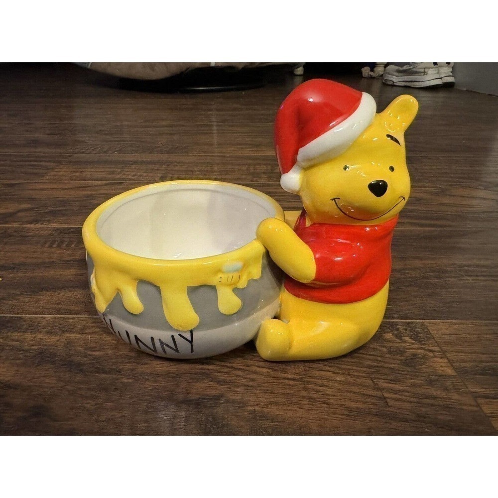 Disney Winnie The Pooh Christmas Holiday Hunny Pot Candy Dish / Dip Bowl